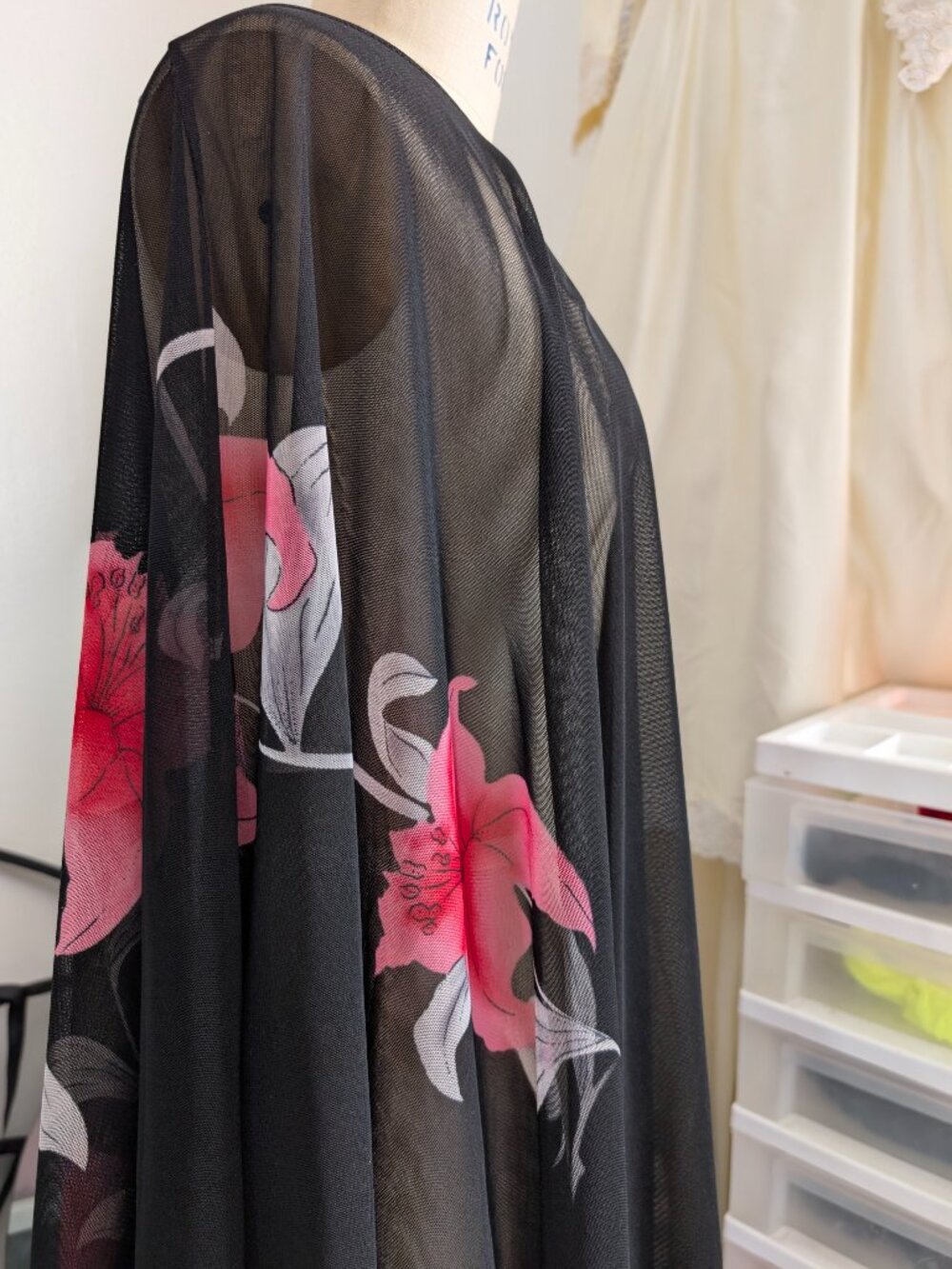 Sheer black floral lightweight cape shawl - Picture 4 of 9